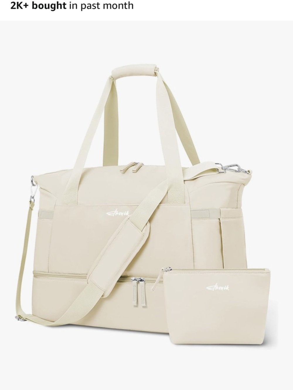 Cream Travel Duffel Bag - Lightweight Weekend Bag - Picture 2 of 3